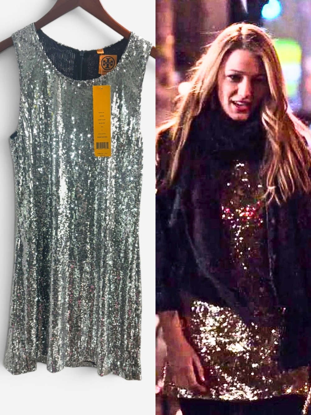 Tory Burch ASO Serena Van Der Woodsen Gossip Girl Sequin Dress NWT Alt Silver - Picture 2 of 10